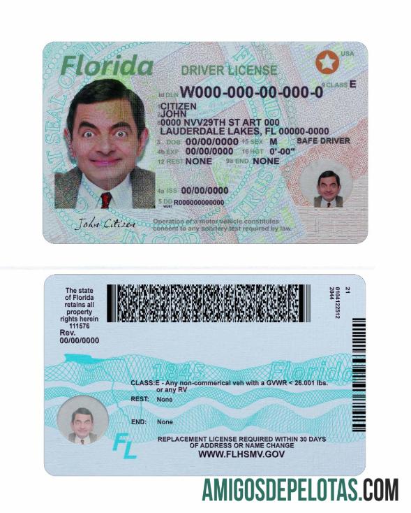 Carta de condução dos EUA na Flórida 2018 presente exemplo